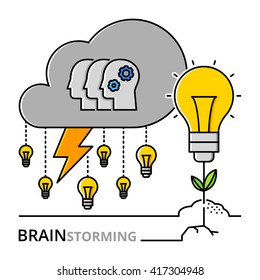 Thin line flat design of business concept. Brainstorming