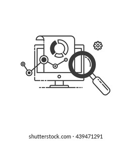 Thin-line-flache Gestaltung der Statistik von Geschäftsdiagrammen, Big-Data-Analyse, globale Seo-Analyse, Finanzforschungsbericht, Marktstatistiken