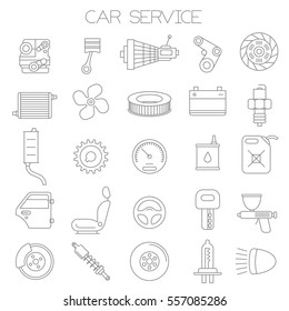 Thin line flat design car service and pars  vector icon set.