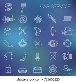 Thin line flat design car service and pars  vector icon set.