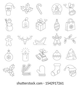 Thin line flat design Christmas and new year icon set. Vector illustration.