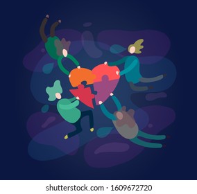 Thin line flat design colorful vector illustration concept for charity, non-profit organization, work of volunteers isolated on bright background