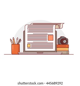 Thin line flat design colorful vector illustration concept for blogging, storytelling, creative writing, working on content isolated on white background