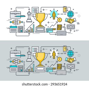 Concepto de diseño plano en línea sobre el tema del éxito empresarial. Concepto para banners y materiales promocionales de sitios web.