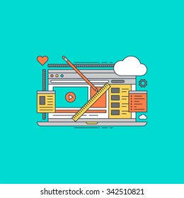 Thin Line Flat Design Concept Illustration for Web Design