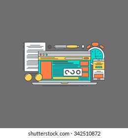 Thin Line Flat Design Concept Illustration for Graphic Digital Design Process
