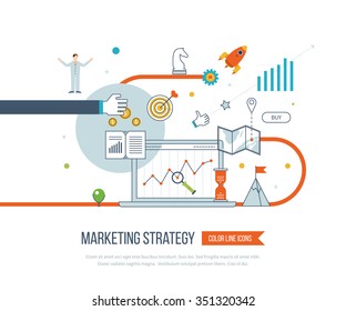 Thin line flat design concept banners for marketing strategy and content marketing. Strategy for successful business. Investment growth. Investment business. Investment management. Color line icons