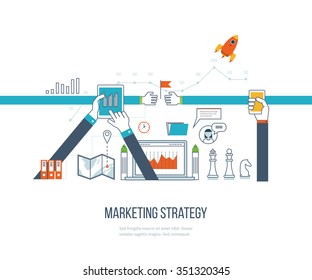 Thin line flat design concept banners for marketing strategy and content marketing. Strategy for successful business. Investment growth. Investment business. Investment management. Color line icons