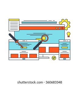 Thin Line Flat Design Concept Illustration for Search Engine Optimization