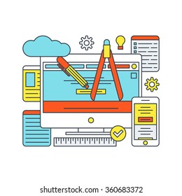 Thin Line Flat Design Concept Illustration for Web Design