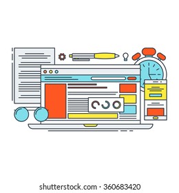 Thin Line Flat Design Concept Illustration for Online Office Applications