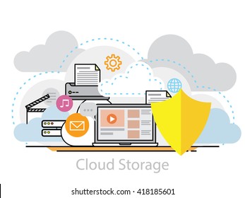 Thin line flat design concept for cloud storage system 