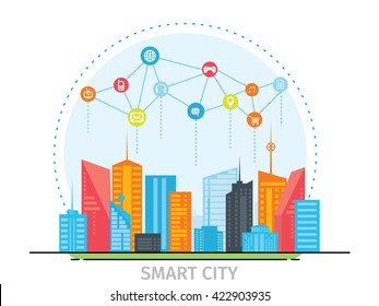 Thin line flat design concept for smart city