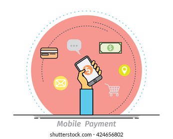 Thin line flat design concept for mobile payment