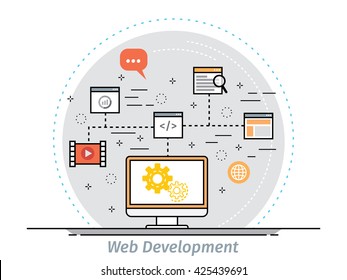 Thin line flat design concept for web design and development