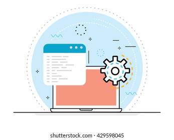 Thin line flat design concept of coding program