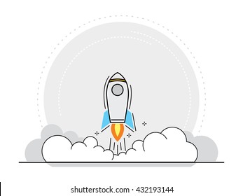 Thin line flat design concept of startup