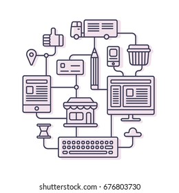 Thin line flat design concept banners for Web Development. Modern vector illustration
