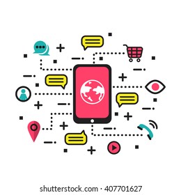 thin line flat design concepts of mobile site and app design and development