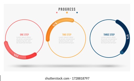 Thin line flat design elements with circle progress bar. Business concept with 3 options or steps. Vector infographic template.