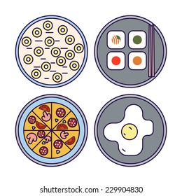 Thin Line Flat Design Food Icons. Vector illustration