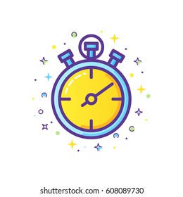 Thin line flat design icons of stopwatch for sports, concept for trainings and sport. Healthy lifestyle banner concept. Modern vector illustration.