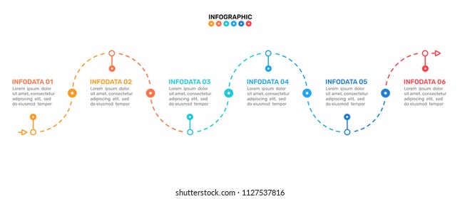 Thin Line Flat Design Infographic Process Template. Business Concept With 6 Steps, Options. Vector Illustration.