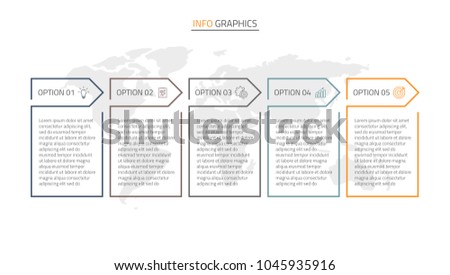 Thin line flat design infographics template.Timeline with 5 options, steps or processes.Vector linear elements.