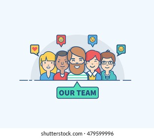 
Thin Line Flat Design Of Our Team. Vector Illustration Concept. Can Used For Website, Mobile Website Banners.
