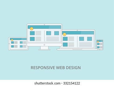 Thin line flat design of Responsive Design. Responsive Design icon.  Responsive web Design illustration. Flat Responsive Design concept. Scalable and flexible Responsive Design.