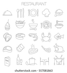 Thin line flat design restaurant menu vector icon set for menu, interface, web site and application design.