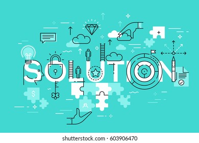 Thin line flat design template of business solutions. Modern vector illustration word concept for website and mobile application banners, easy to edit, customize and resize.