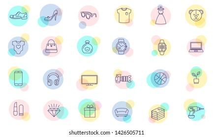 Thin line flat design vector shopping icons set for web site,mobile application and presentation. Shopping catalog categories icons.  Vector illustration
