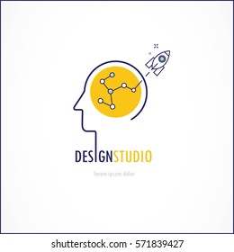 Thin line flat design vector illustration for creativity, inspiration, and  innovation. Idea launch logo.
