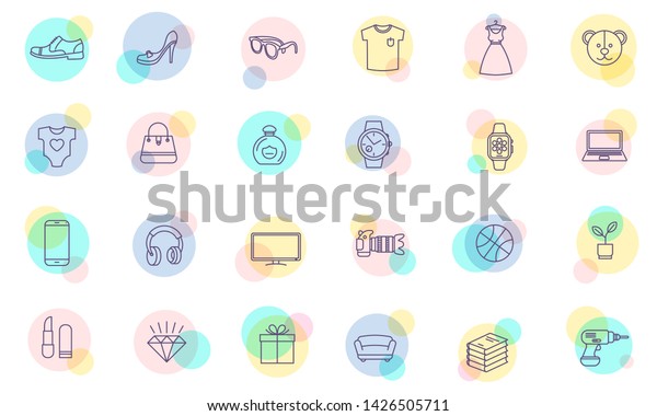 Thin line flat design vector\
shopping icons set for web site,mobile application and\
presentation. Shopping catalog categories icons.  Vector\
illustration\
