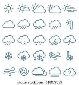 Thin line flat design weather sign icon vector set.