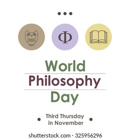 Thin line flat design of  World Philosophy Day
 banner poster or card. Vector icons collection illustration of the worldwide celebrated united nations day isolated on white background. Modern dots 