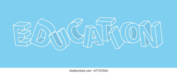 Thin line flat education banner for web page, on-line education. 3d letters vector sign