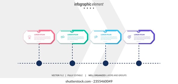Thin line flat element design template. Business concept with 4 steps, options, processes. Vector illustration.
