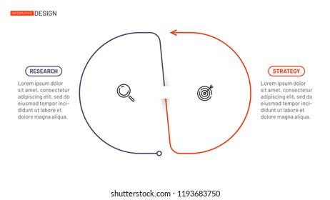 Thin line flat element for infographic.  Business concept with 2 options, arrow,  steps or processes. Creative design with marketing icons. Vector illustration.