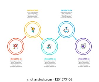 Thin line flat element for infographic. Template for diagram, graph, presentation and chart. Business concept with 5 options, parts, steps or processes. Data visualization.