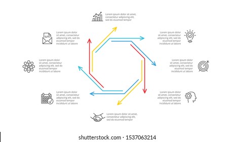 Thin line flat element for infographic. Template for diagram, graph, presentation and chart. Business concept with 8 options, parts, steps or processes.