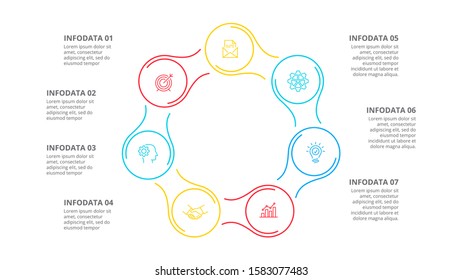 Thin line flat element for infographic. Template for diagram, graph, presentation and chart. Business concept with 7 options, parts, steps or processes.