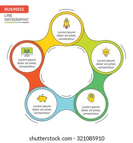 Thin line flat element for infographic. Template for cycle diagram, graph, presentation and round chart. Business concept with 5 options, parts, steps or processes. Data visualization.