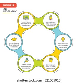 Thin line flat element for infographic. Template for cycle diagram, graph, presentation and round chart. Business concept with 6 options, parts, steps or processes. Data visualization.