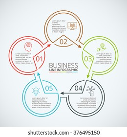 Thin line flat element for infographic. Template for diagram, graph, presentation and chart. Business concept with 5 options, parts, steps or processes. Data visualization.