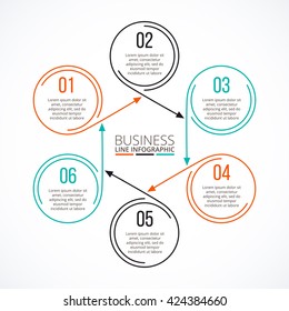 Thin line flat element for infographic. Template for diagram, graph, presentation and chart. Business concept with 6 options, parts, steps or processes. Data visualization.