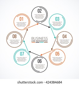 Thin line flat element for infographic. Template for diagram, graph, presentation and chart. Business concept with 8 options, parts, steps or processes. Data visualization.