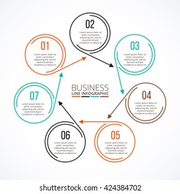 Thin line flat element for infographic. Template for diagram, graph, presentation and chart. Business concept with 7 options, parts, steps or processes. Data visualization.