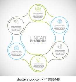 Thin line flat element for infographic. Template for diagram, graph, presentation and chart. Business concept with 6 options, parts, steps or processes. Data visualization.